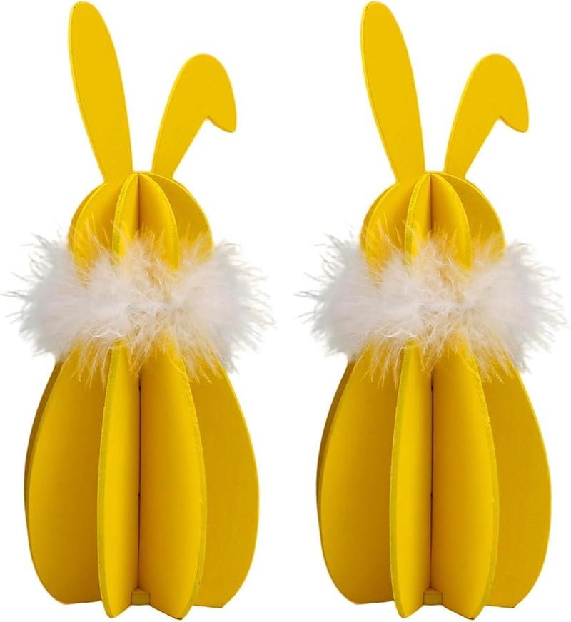 مجموعة أحجية الأرانب الخشبية الصفراء - نموذج بناء سهل لتزيين حديقة المنزل في الربيع - Image 1